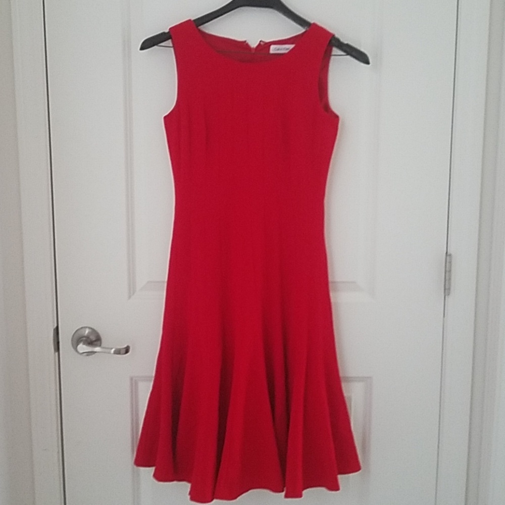 Red sleeveless calvin klein dress